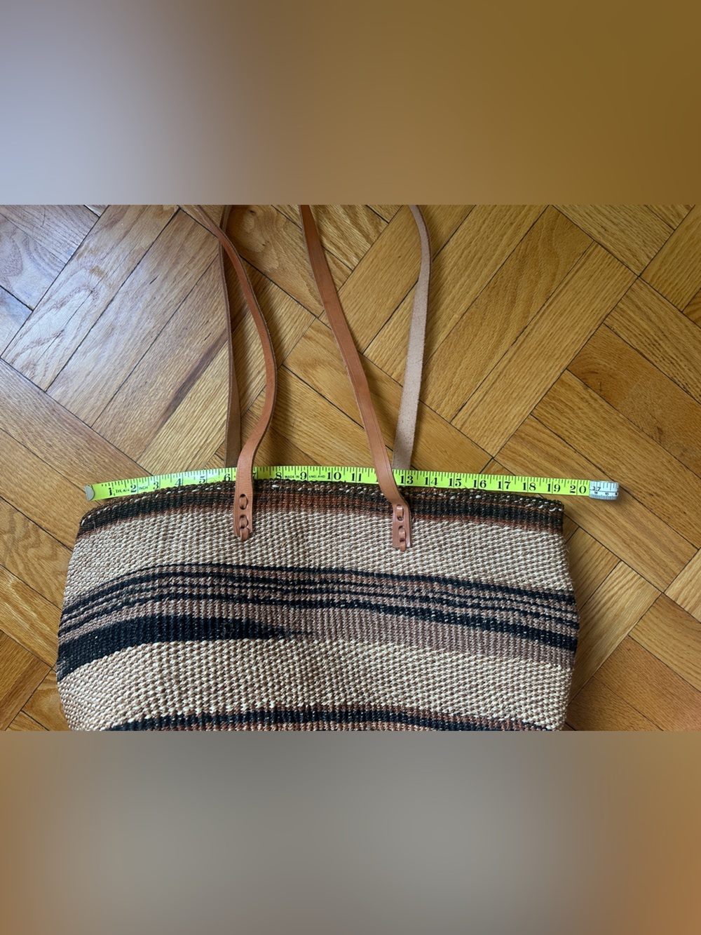 Woven Tote Bag with Leather Straps - Picture 4 of 6